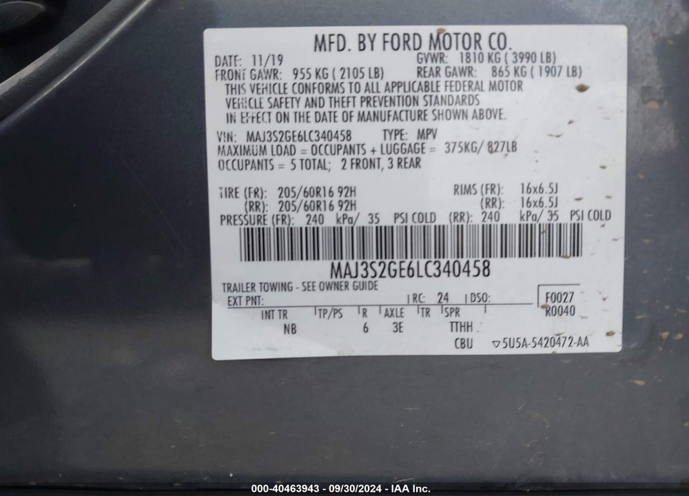 2020 FORD ECOSPORT SE VIN: MAJ3S2GE6LC340458