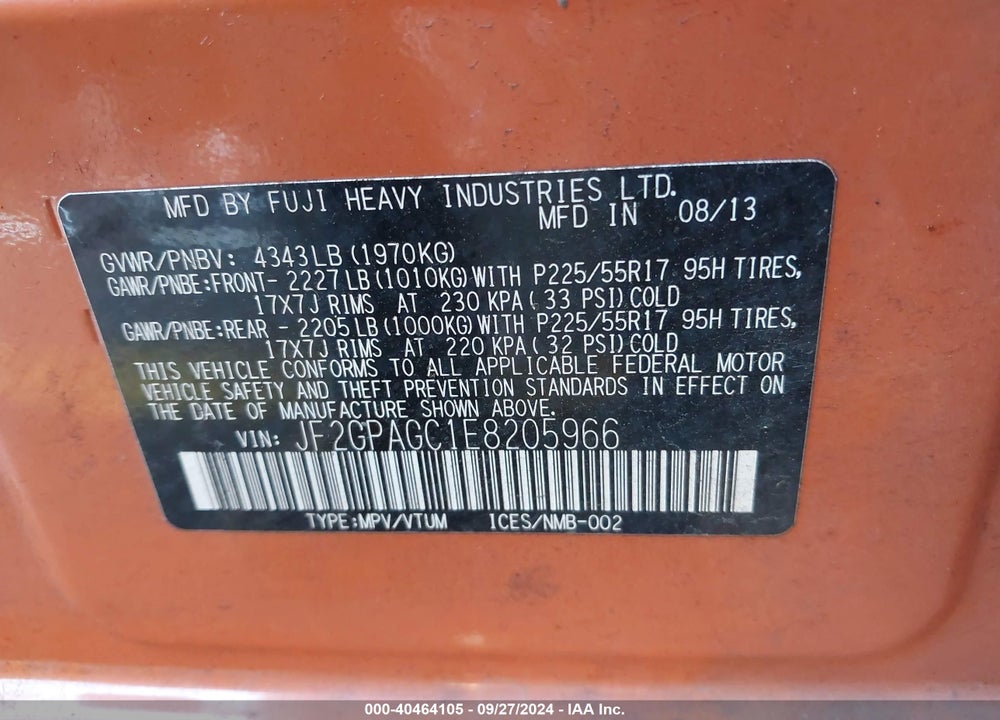 2014 SUBARU XV CROSSTREK 2.0I LIMITED VIN: JF2GPAGC1E8205966
