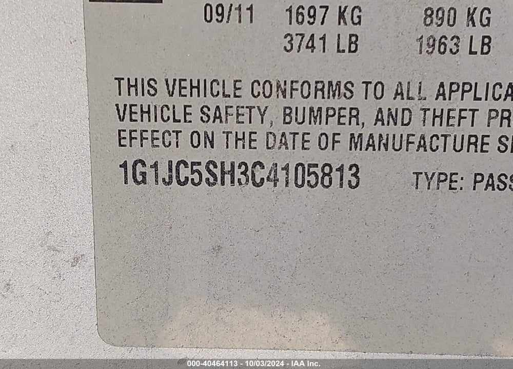 2012 CHEVROLET SONIC 2LT VIN: 1G1JC5SH3C4105813