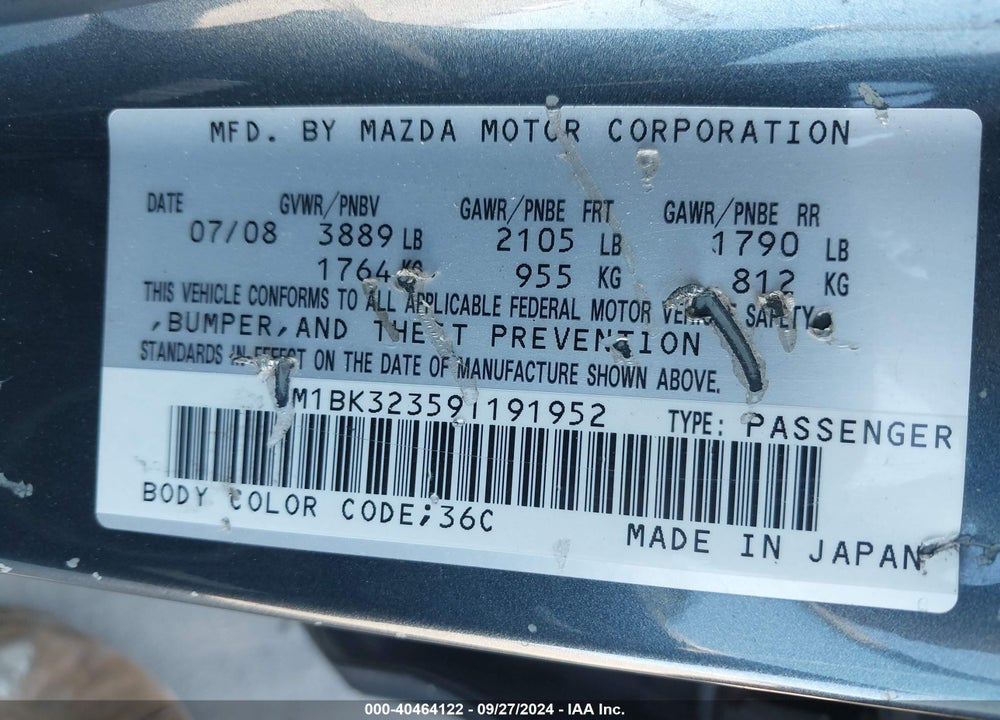 2009 MAZDA 3 S SPORT VIN: JM1BK323591191952