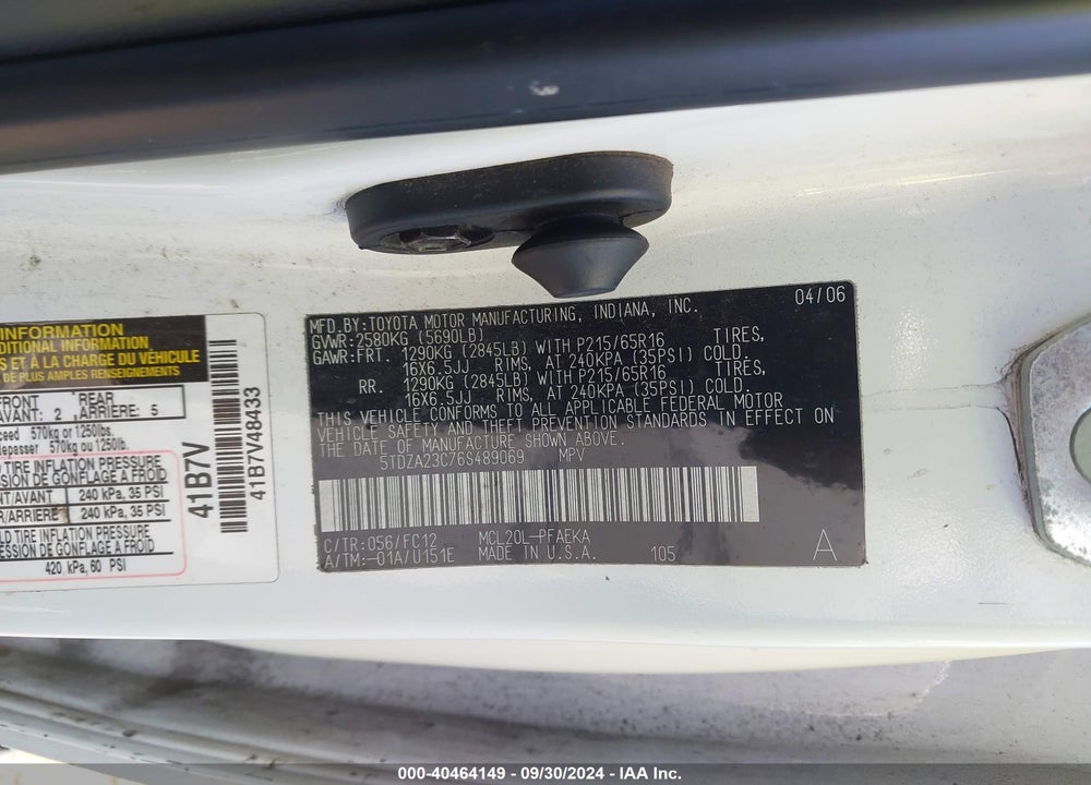 2006 TOYOTA SIENNA LE VIN: 5TDZA23C76S489069