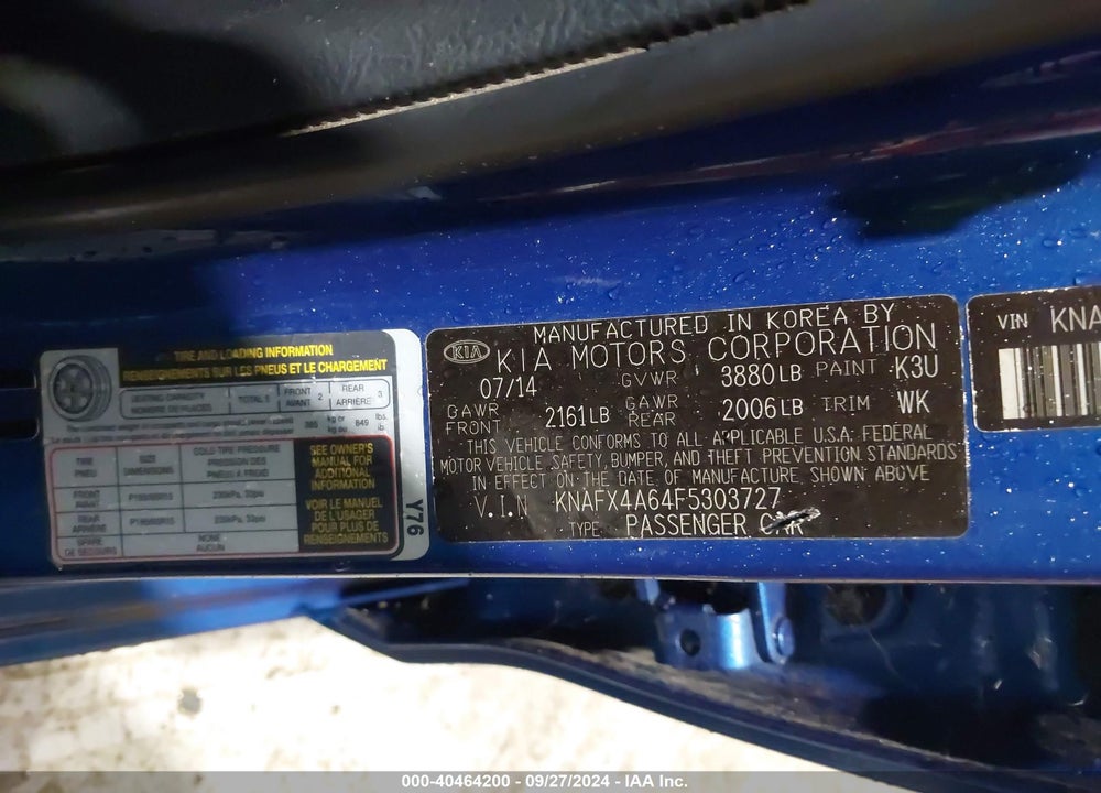 2015 KIA FORTE LX VIN: KNAFX4A64F5303727