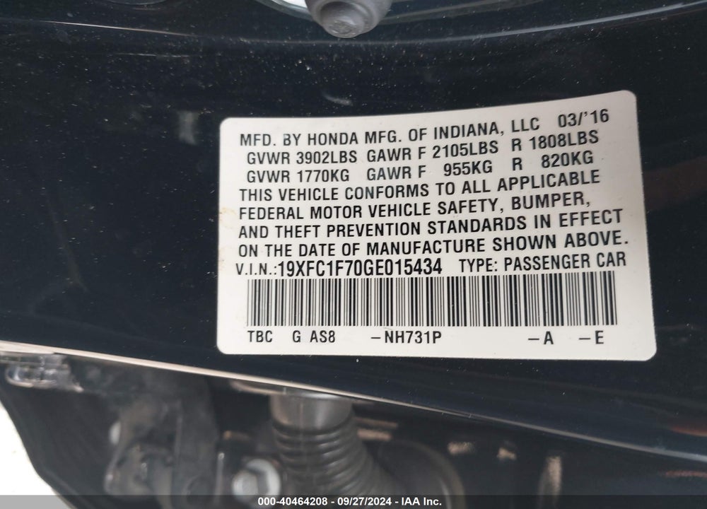 2016 HONDA CIVIC EX-L VIN: 19XFC1F70GE015434