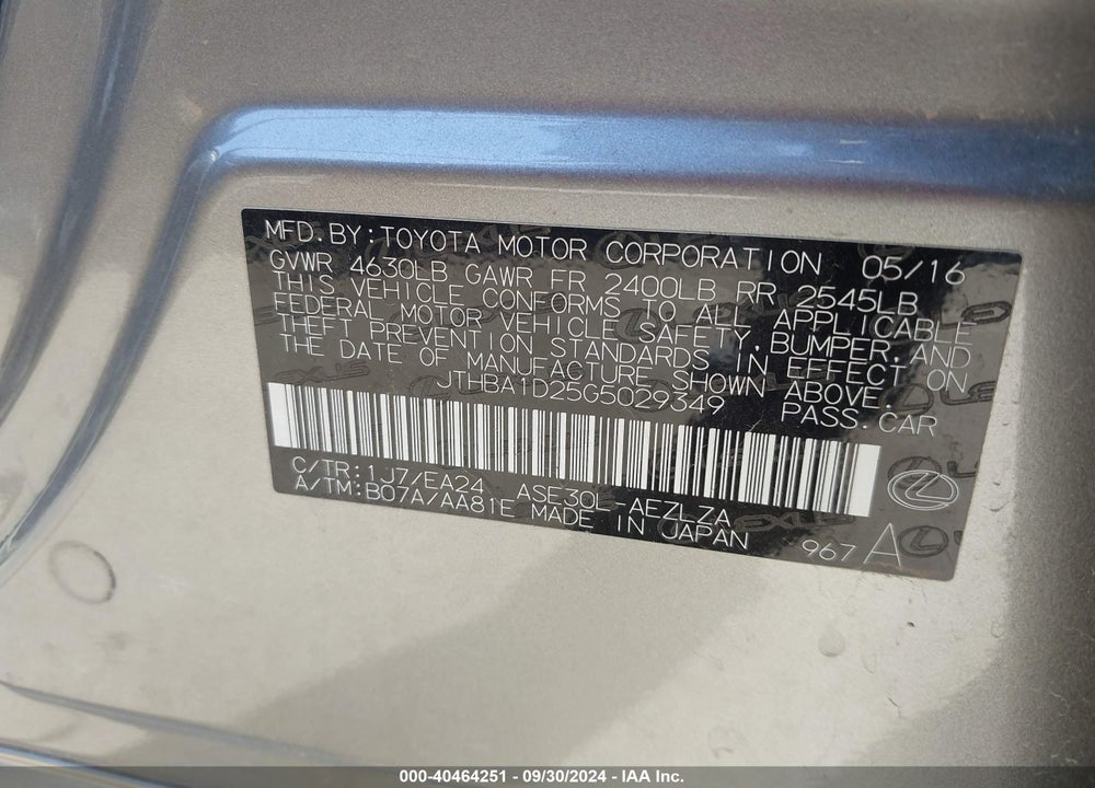 2016 LEXUS IS 200T VIN: JTHBA1D25G5029349
