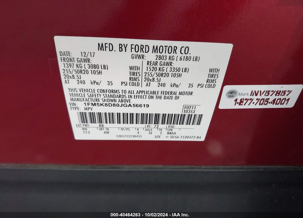 2018 FORD EXPLORER XLT VIN: 1FM5K8D80JGA56619