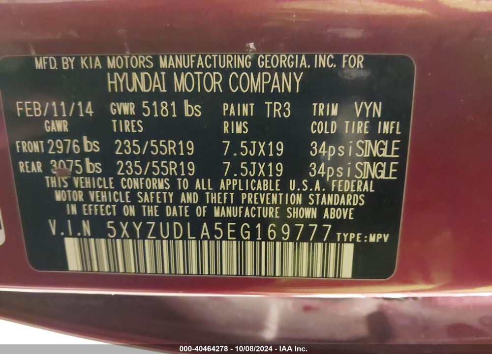 2014 HYUNDAI SANTA FE SPORT 2.0L TURBO VIN: 5XYZUDLA5EG169777