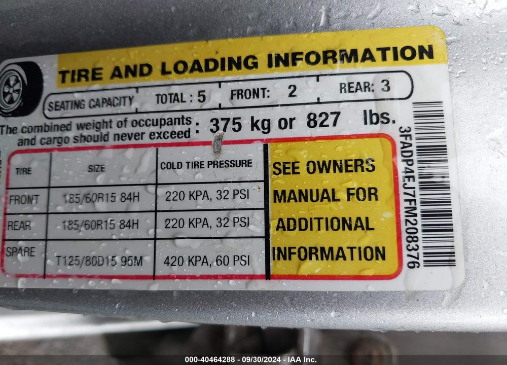 2015 FORD FIESTA SE VIN: 3FADP4EJ7FM208376