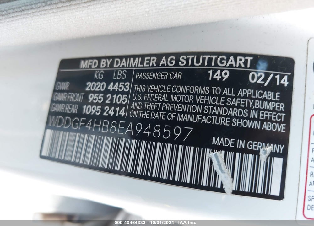 2014 MERCEDES-BENZ C 250 LUXURY/SPORT VIN: WDDGF4HB8EA948597