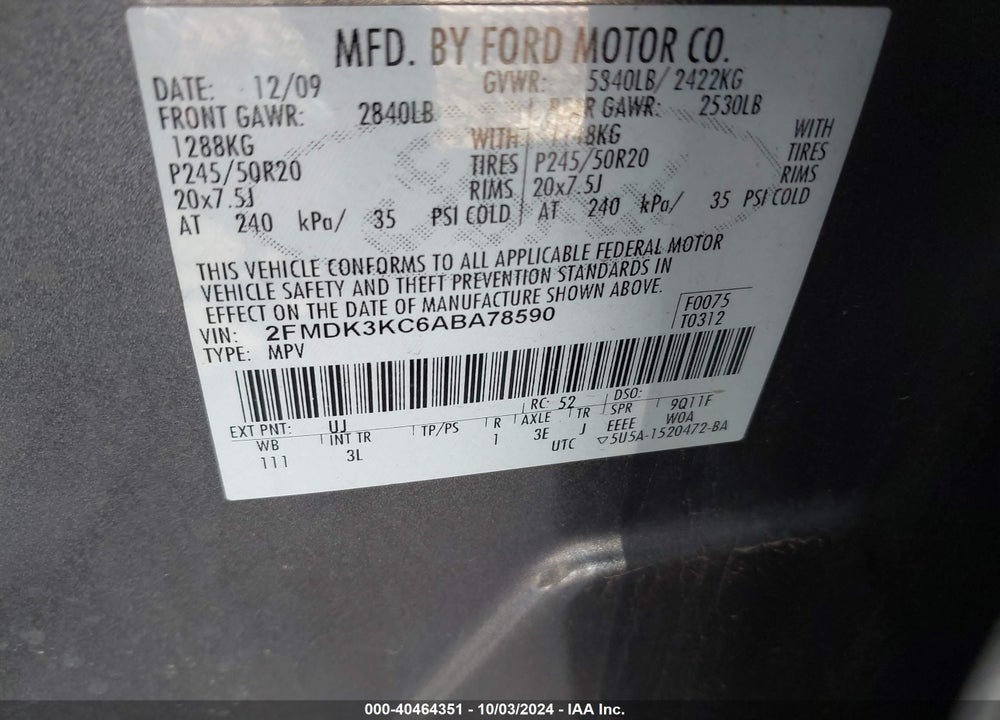 2010 FORD EDGE LIMITED VIN: 2FMDK3KC6ABA78590