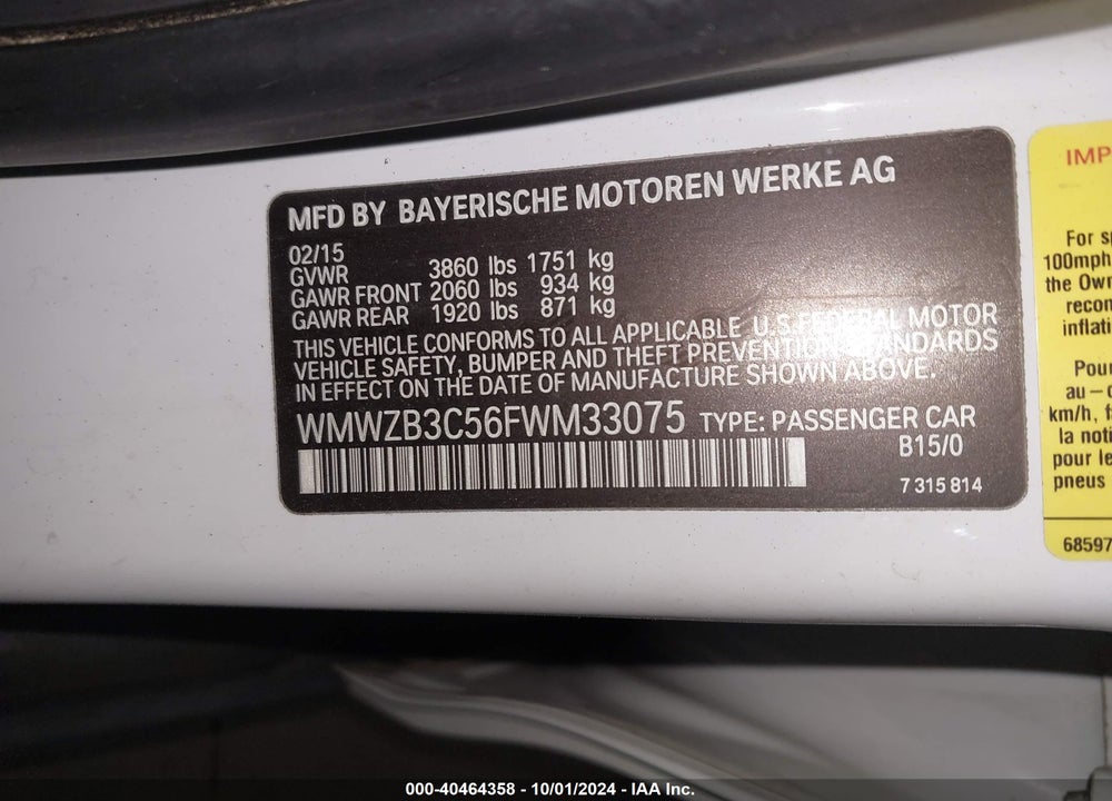 2015 MINI COUNTRYMAN COOPER VIN: WMWZB3C56FWM33075