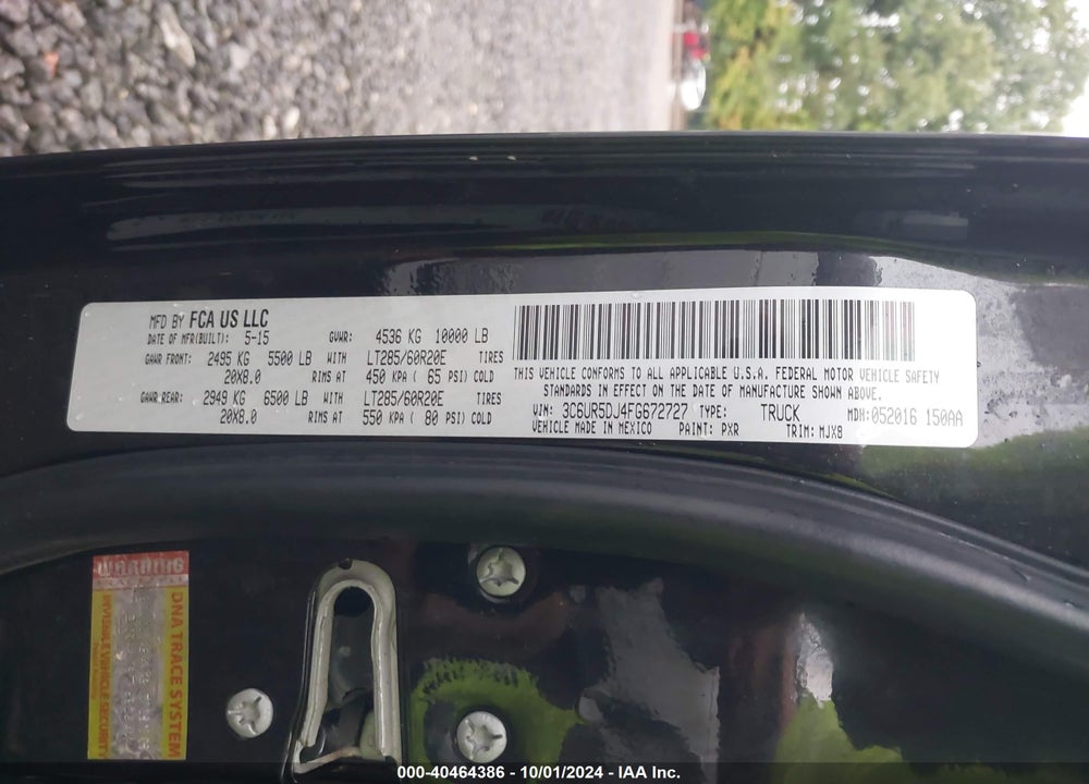 2015 RAM 2500 BIG HORN VIN: 3C6UR5DJ4FG672727