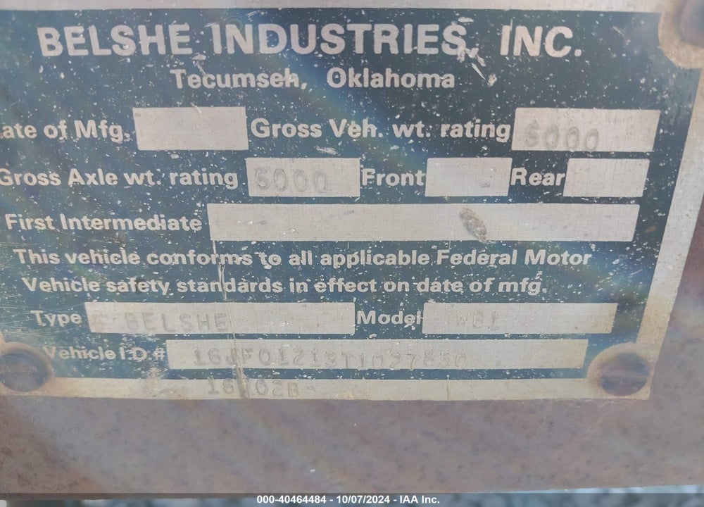 1996 BELSHE TRAILER VIN: 16J01213T1027850