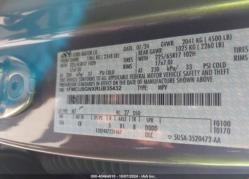 2024 FORD ESCAPE ACTIVE VIN: 1FMCU9GNXRUB35432