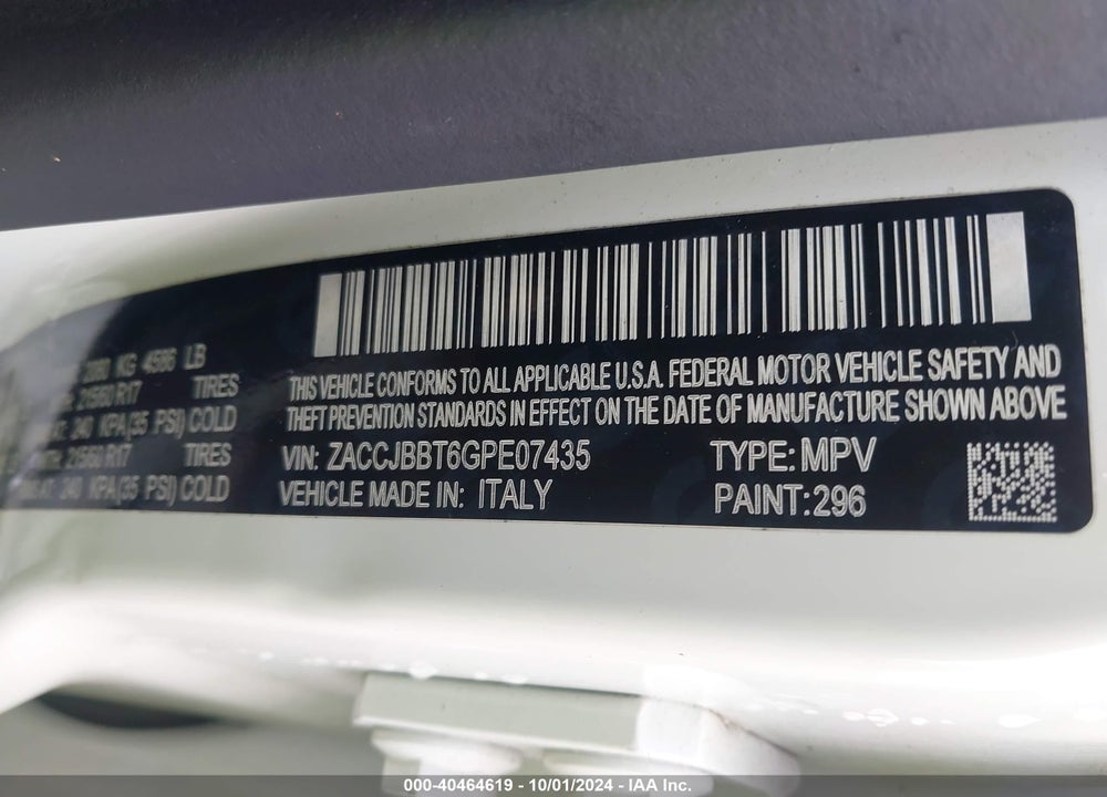 2016 JEEP RENEGADE LATITUDE VIN: ZACCJBBT6GPE07435