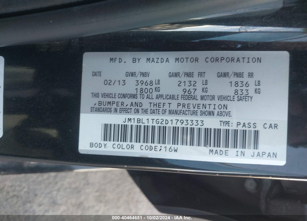 2013 MAZDA 3 I SV VIN: JM1BL1TG2D1793333