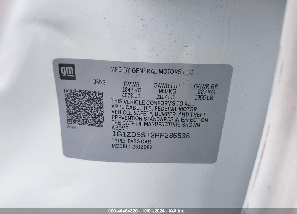 2023 CHEVROLET MALIBU FWD 1LT VIN: 1G1ZD5ST2PF236536