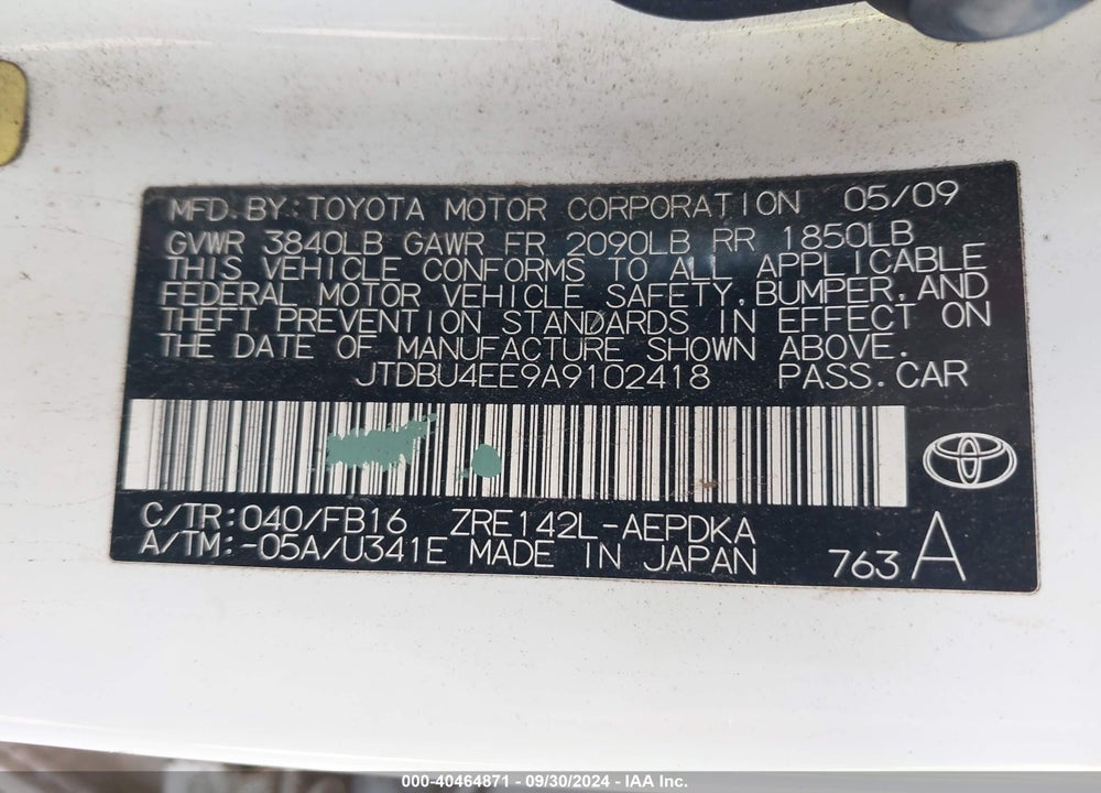 2010 TOYOTA COROLLA VIN: JTDBU4EE9A9102418