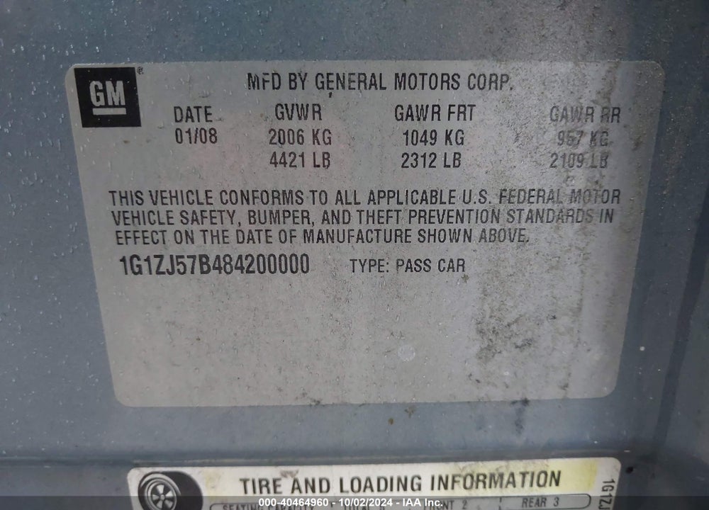 2008 CHEVROLET MALIBU LT VIN: 1G1ZJ57B484200000