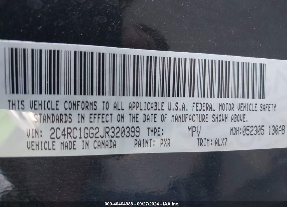 2018 CHRYSLER PACIFICA LIMITED VIN: 2C4RC1GG2JR320399