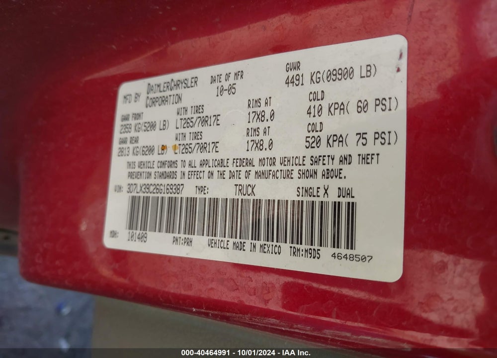 2006 DODGE RAM 3500 SLT VIN: 3D7LX39C26G169387