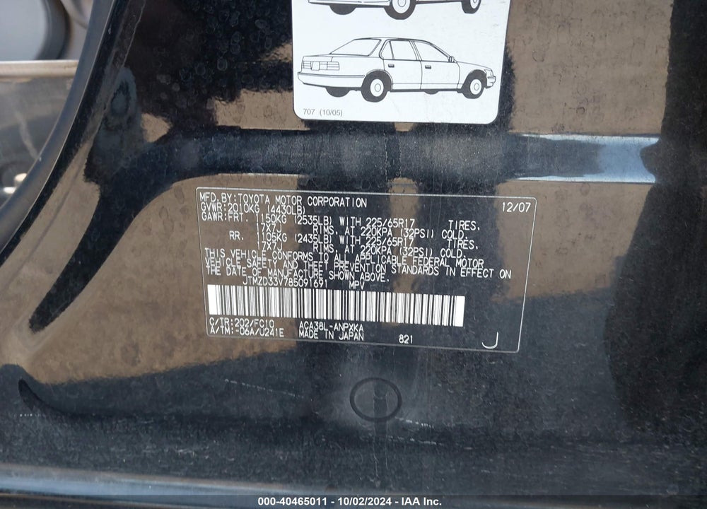 2008 TOYOTA RAV4 VIN: JTMZD33V785091691