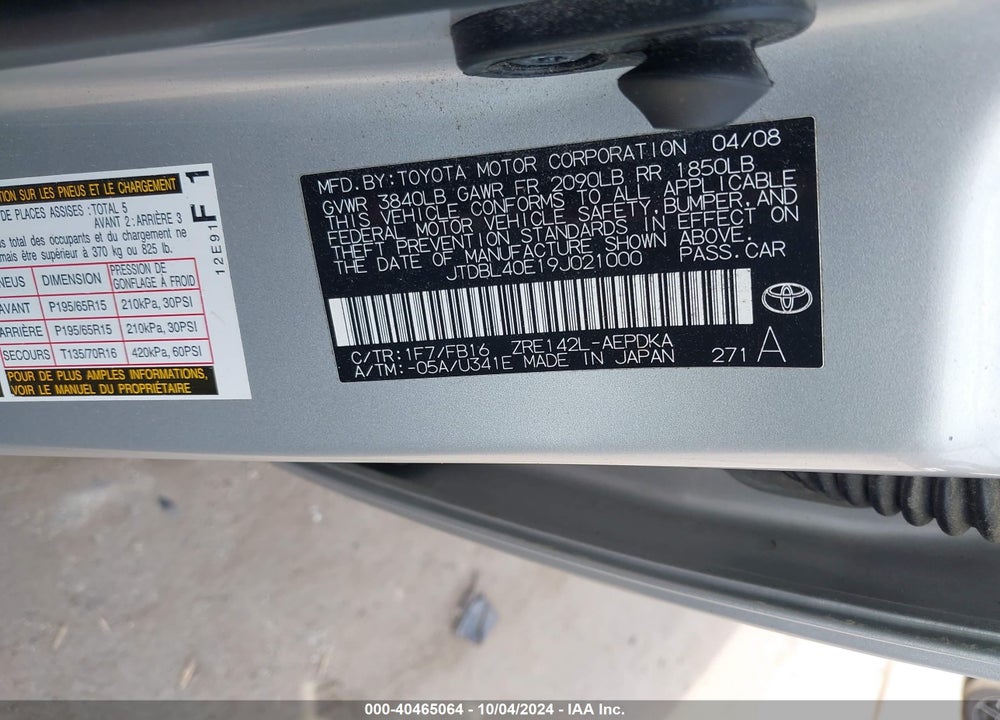2009 TOYOTA COROLLA LE VIN: JTDBL40E19J021000