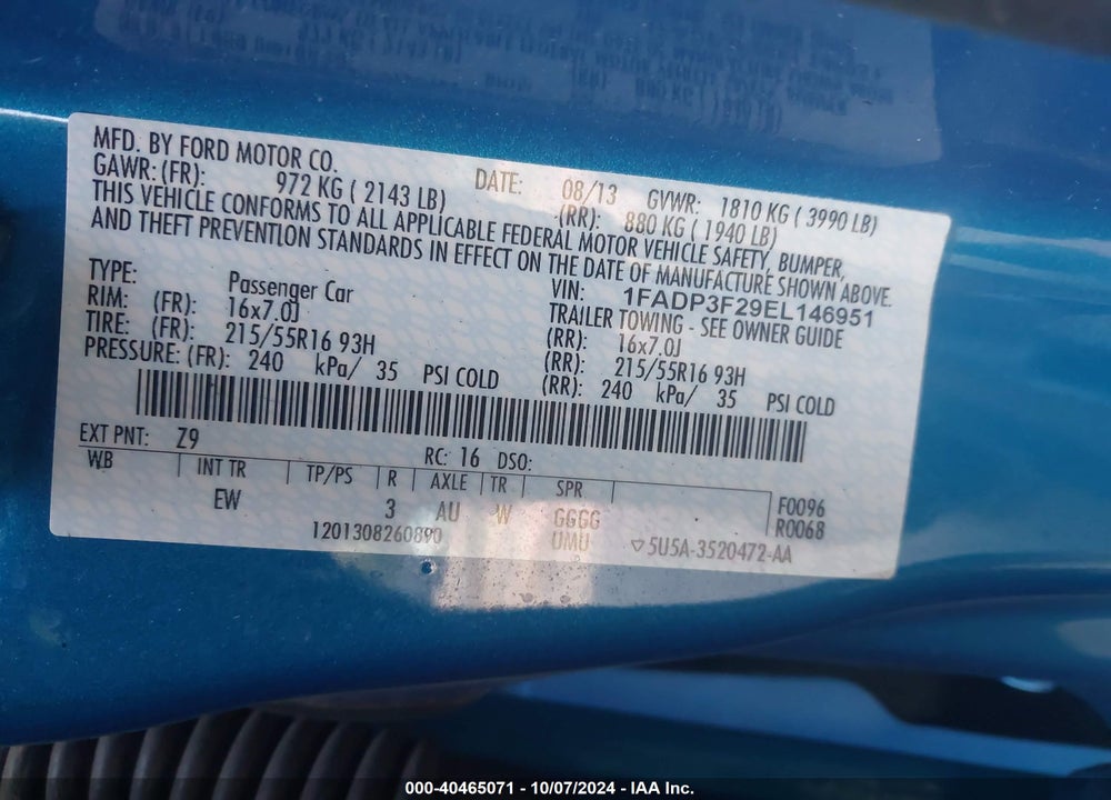2014 FORD FOCUS SE VIN: 1FADP3F29EL146951