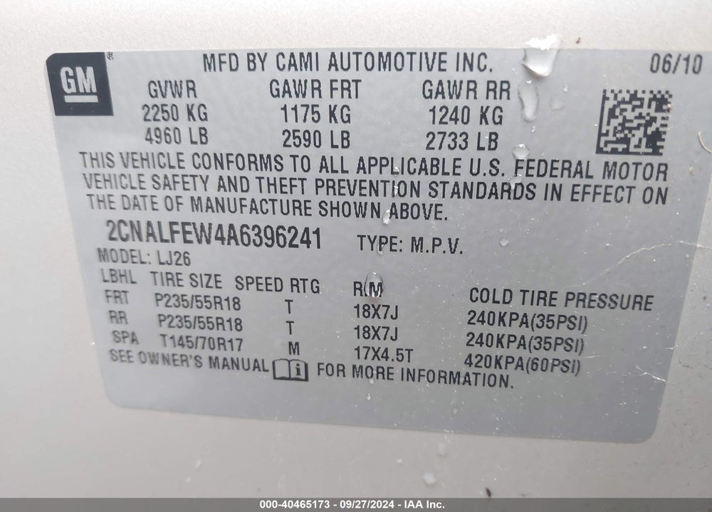 2010 CHEVROLET EQUINOX LTZ VIN: 2CNALFEW4A6396241