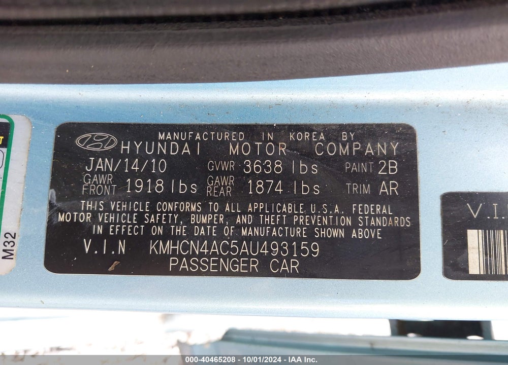 2010 HYUNDAI ACCENT GLS VIN: KMHCN4AC5AU493159