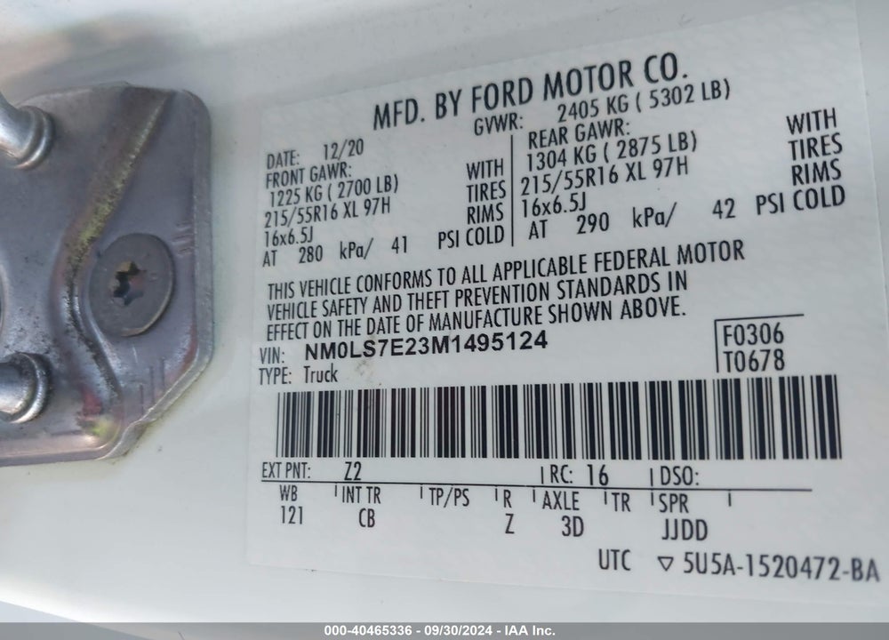2021 FORD TRANSIT CONNECT XL CARGO VAN VIN: NM0LS7E23M1495124