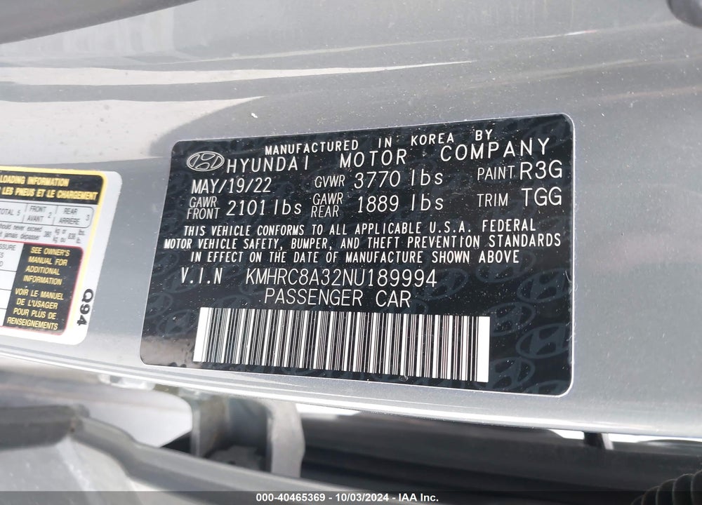 2022 HYUNDAI VENUE SEL VIN: KMHRC8A32NU189994