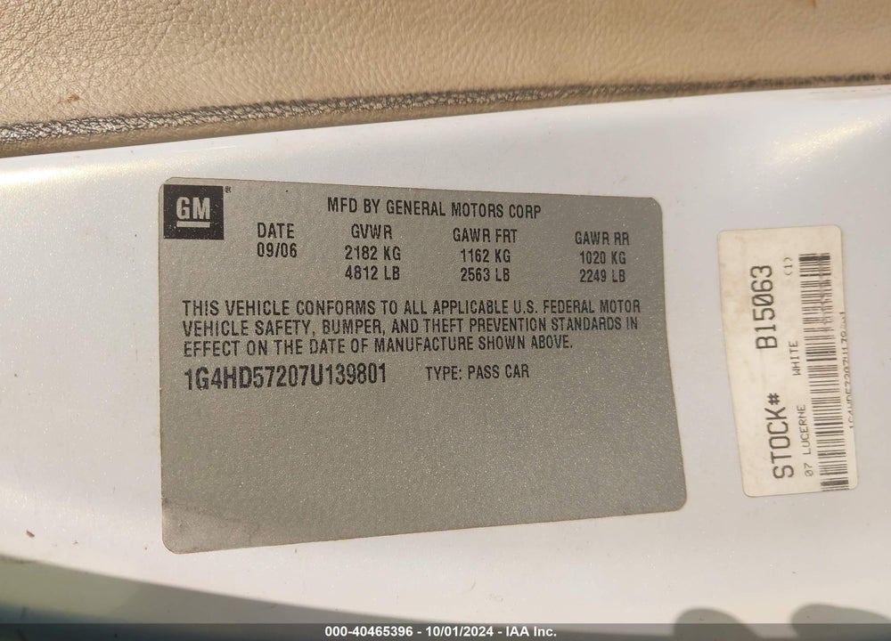 2007 BUICK LUCERNE CXL VIN: 1G4HD57207U139801