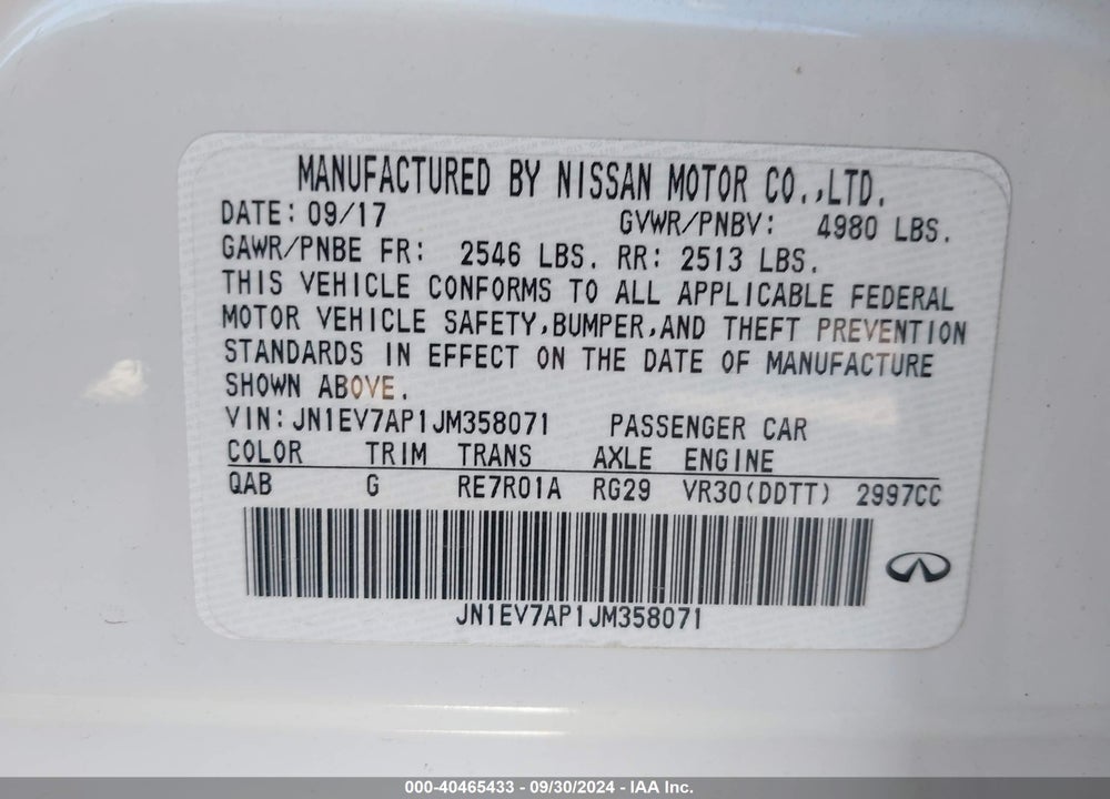 2018 INFINITI Q50 3.0T LUXE VIN: JN1EV7AP1JM358071