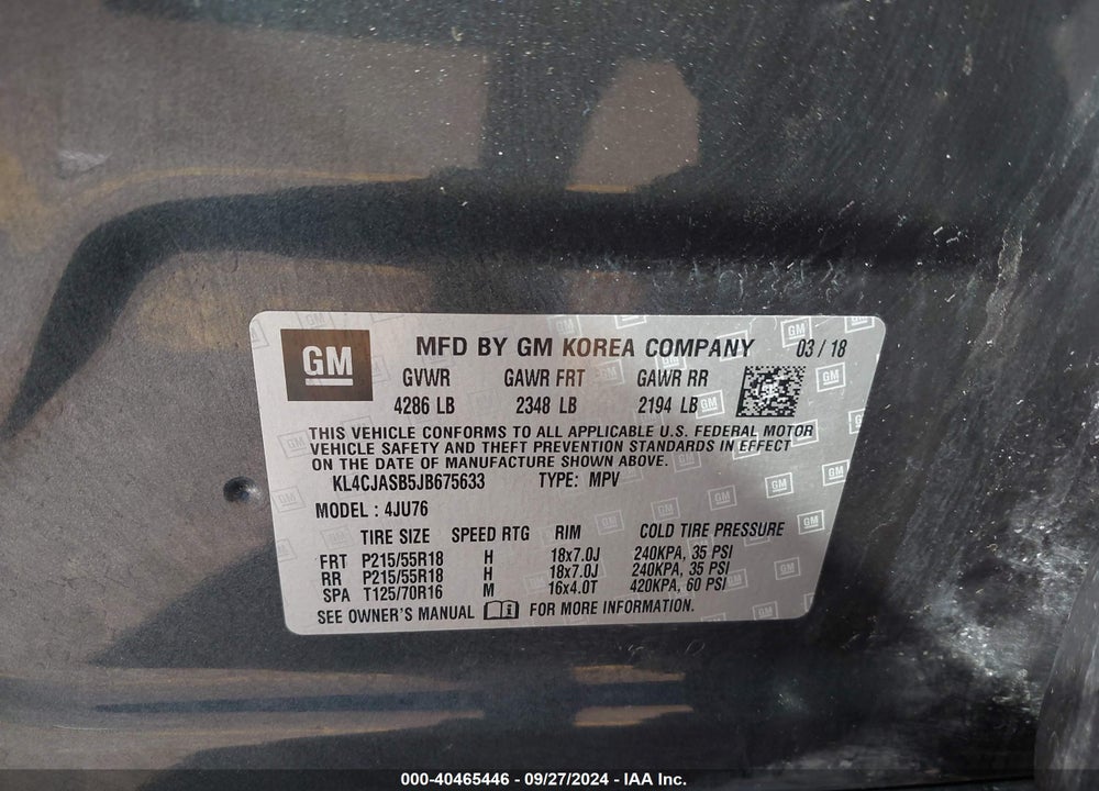 2018 BUICK ENCORE PREFERRED VIN: KL4CJASB5JB675633