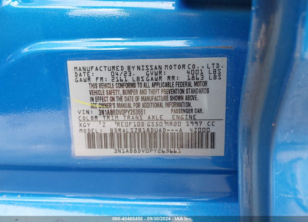 2023 NISSAN SENTRA SR XTRONIC CVT VIN: 3N1AB8DV0PY263661