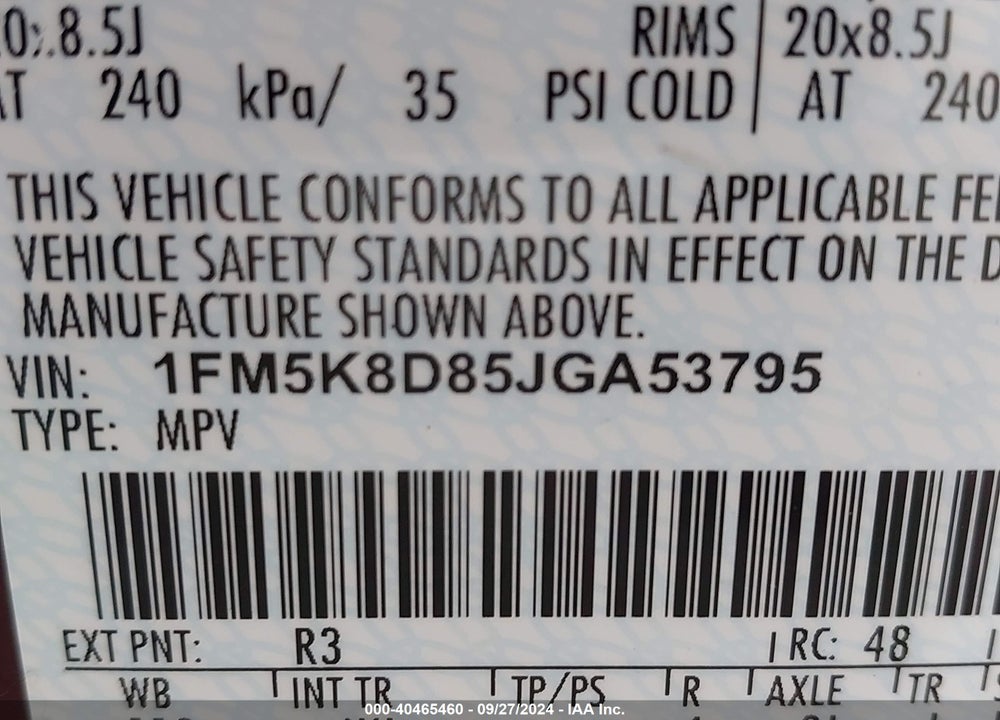 2018 FORD EXPLORER XLT VIN: 1FM5K8D85JGA53795