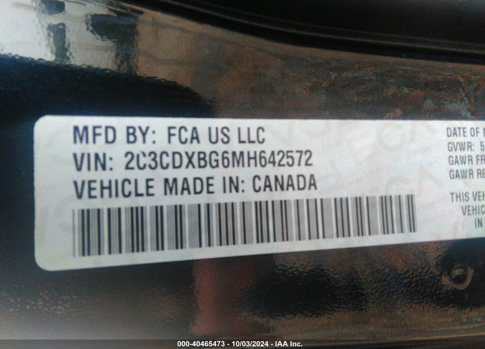 2021 DODGE CHARGER SXT RWD VIN: 2C3CDXBG6MH642572