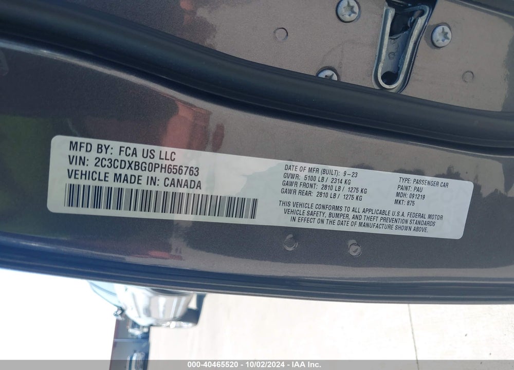 2023 DODGE CHARGER SXT VIN: 2C3CDXBG0PH656763