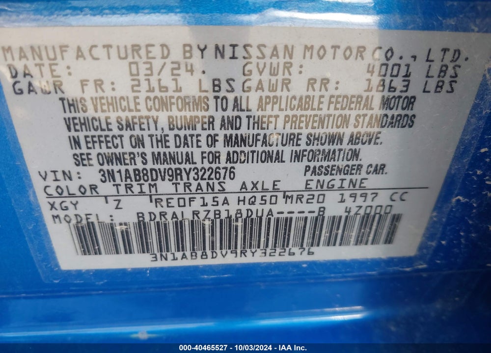 2024 NISSAN SENTRA SR XTRONIC CVT VIN: 3N1AB8DV9RY322676