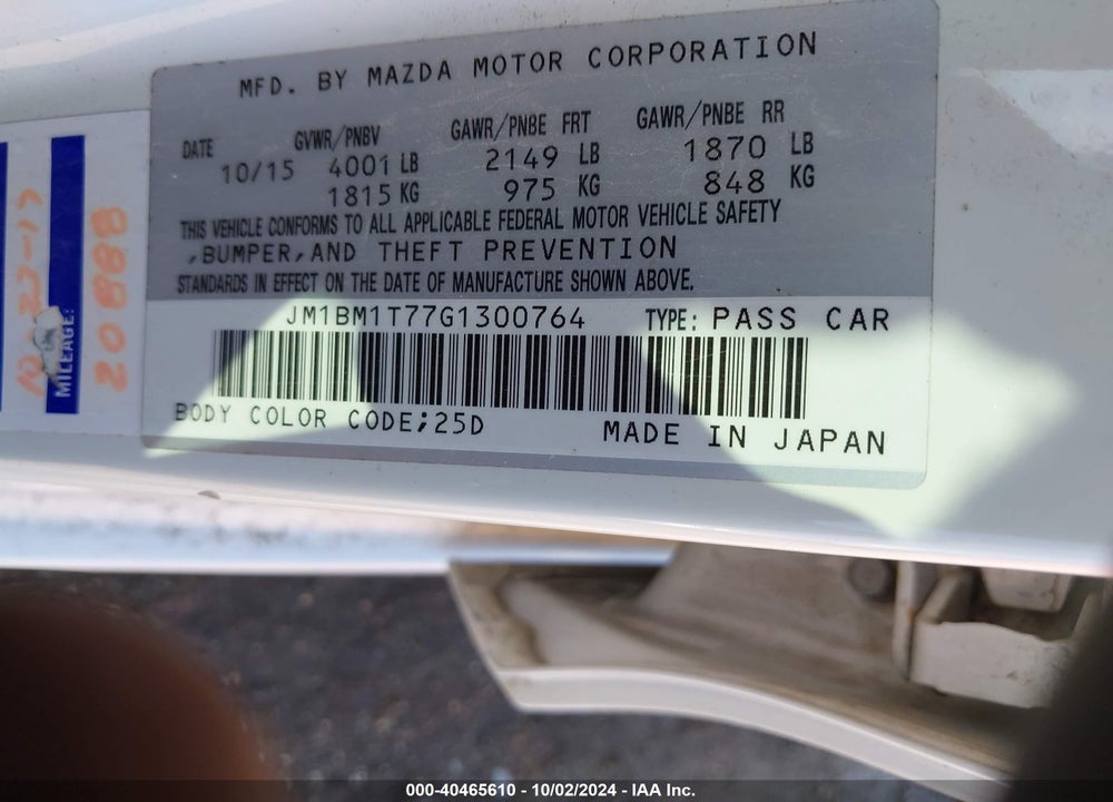 2016 MAZDA 3 I SPORT VIN: JM1BM1T77G1300764