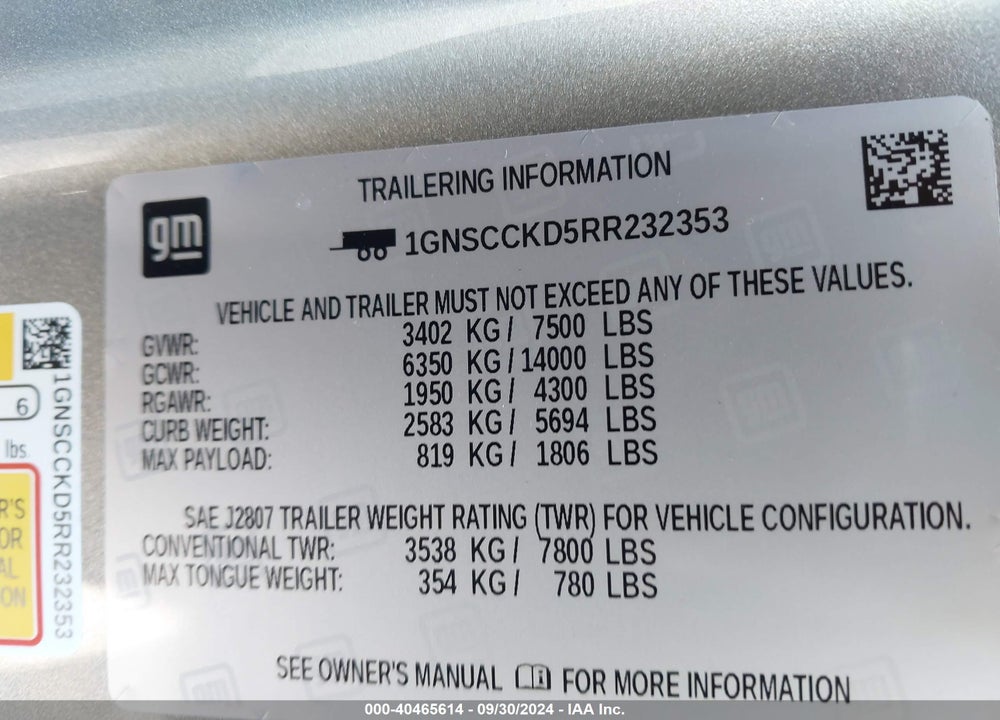 2024 CHEVROLET SUBURBAN 2WD LT VIN: 1GNSCCKD5RR232353