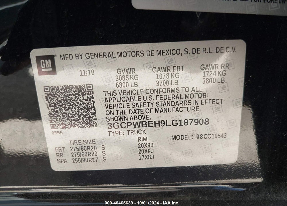 2020 CHEVROLET SILVERADO 1500 2WD SHORT BED CUSTOM VIN: 3GCPWBEH9LG187908