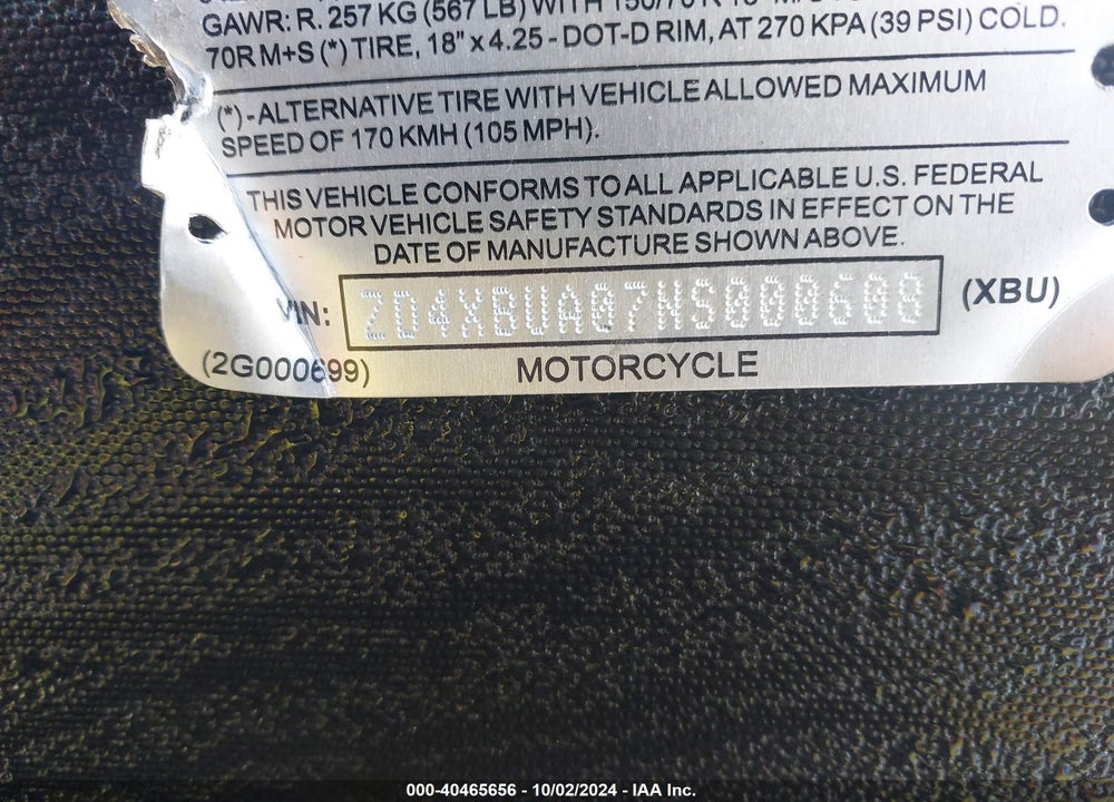 2022 APRILIA TUAREG 660 VIN: ZD4XBUA07NS000608