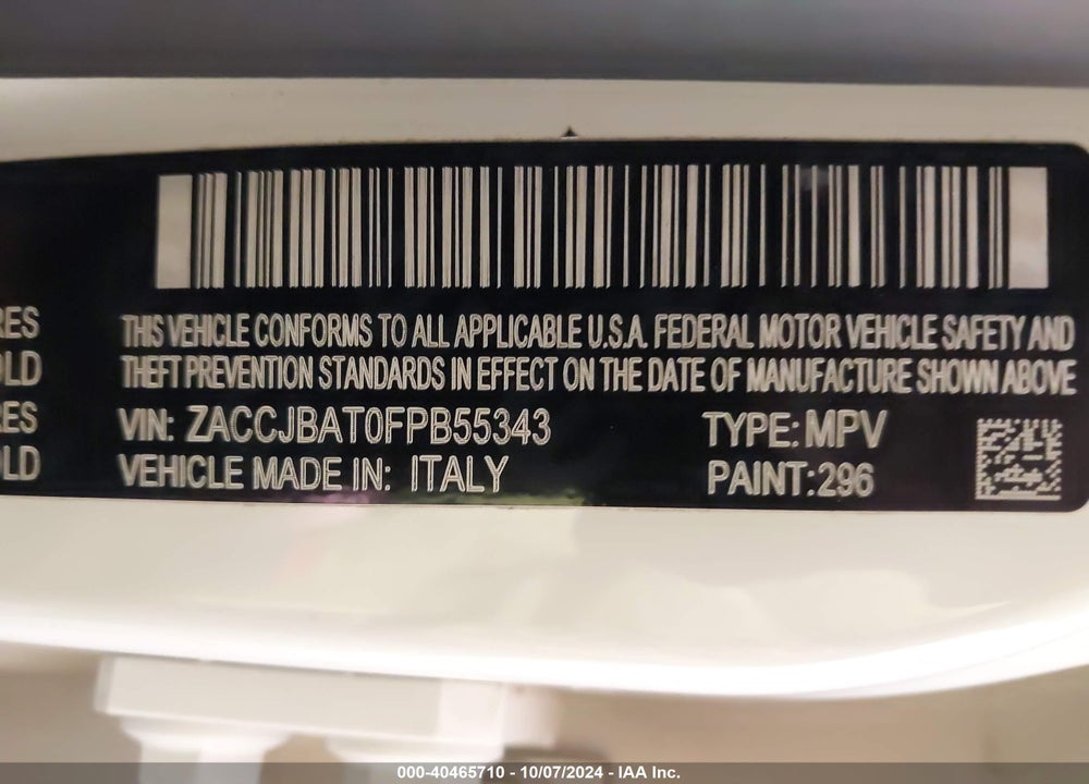 2015 JEEP RENEGADE SPORT VIN: ZACCJBAT0FPB55343