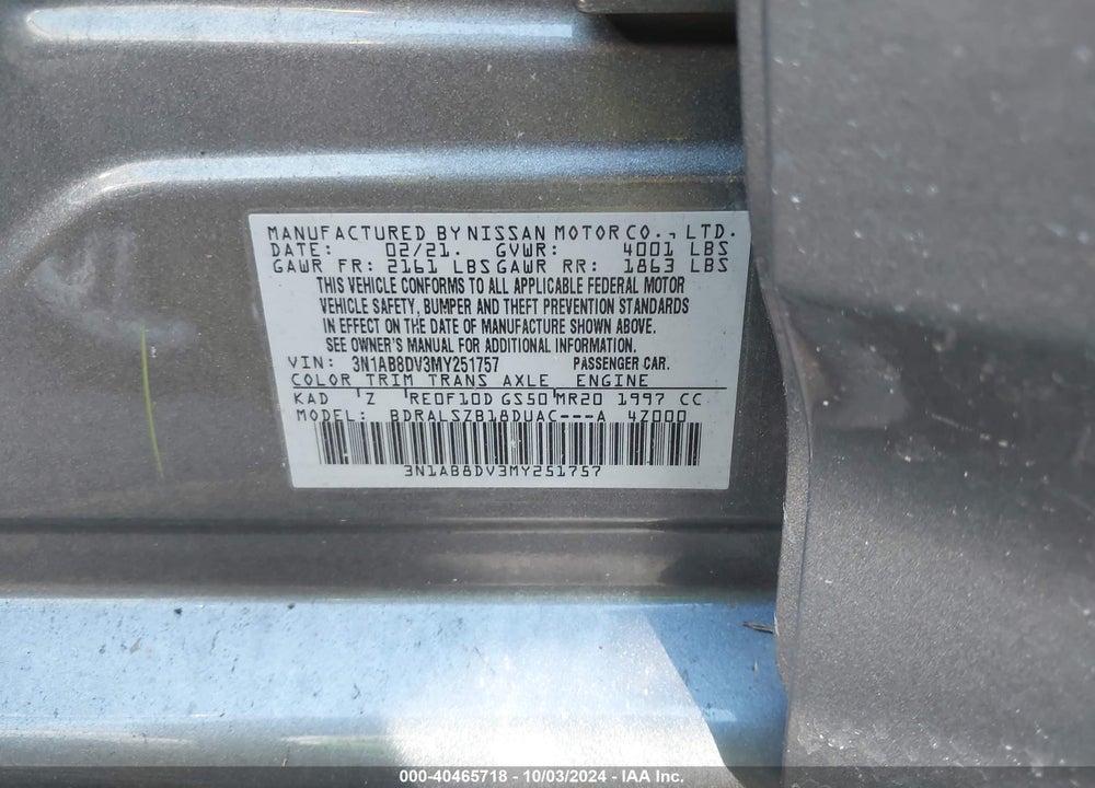 2021 NISSAN SENTRA SR XTRONIC CVT VIN: 3N1AB8DV3MY251757