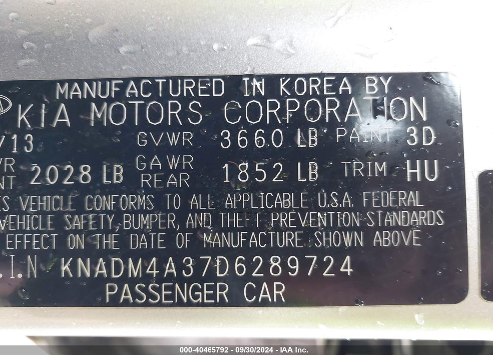 2013 KIA RIO LX VIN: KNADM4A37D6289724