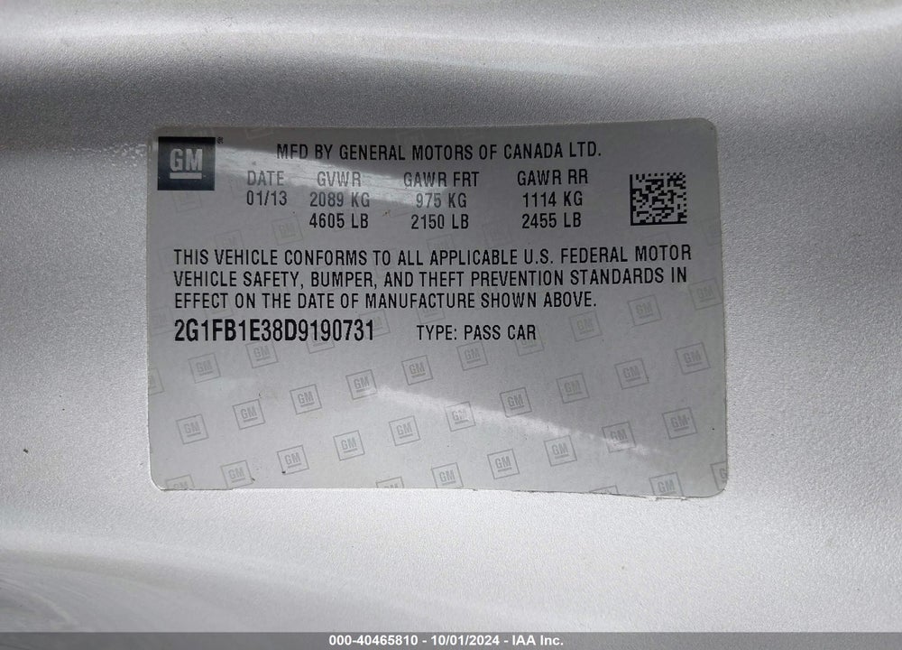 2013 CHEVROLET CAMARO 1LT VIN: 2G1FB1E38D9190731