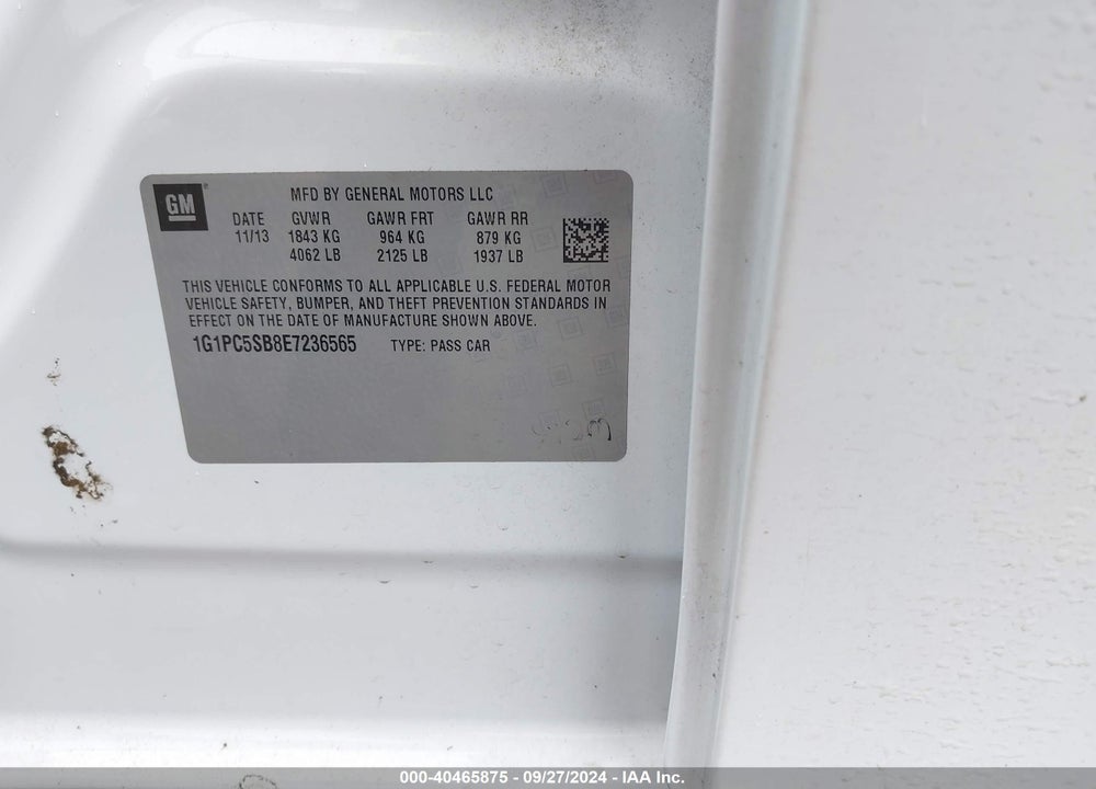 2014 CHEVROLET CRUZE 1LT AUTO VIN: 1G1PC5SB8E7236565
