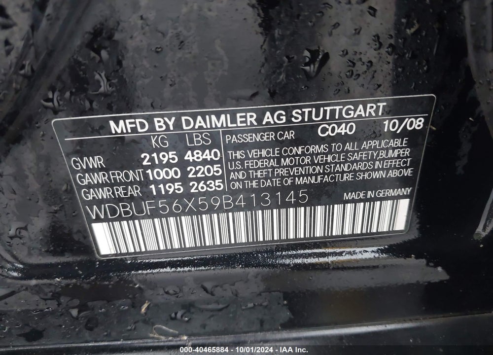 2009 MERCEDES-BENZ E 350 VIN: WDBUF56X59B413145