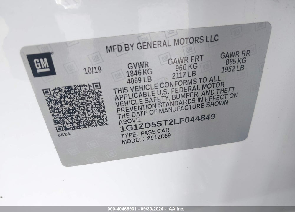 2020 CHEVROLET MALIBU FWD LT VIN: 1G1ZD5ST2LF044849